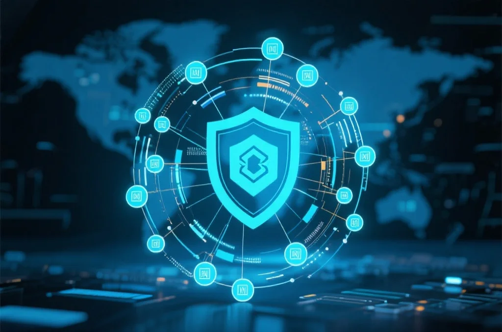 抽象的数字网络，代表数据加密和安全审计